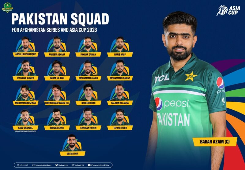 ایشیا کپ اور افغانستان کے خلاف ون ڈے سیریز کے لیے پاکستانی کرکٹ ٹیم کا اعلان ۔