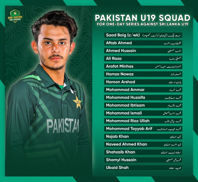 سری لنکا انڈر 19 کے خلاف پاکستان انڈر 19 ون ڈے ٹیم کا اعلان