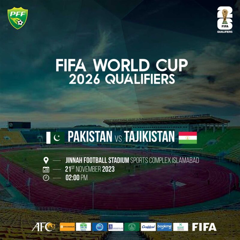 فیفا ورلڈ کپ 2026 کوالیفائرز راؤنڈ 2 ؛ پاکستان اور تاجکستان کی ٹیمیں کل جناح سٹیڈیم اسلام آباد میں مدمقابل ہوں گی
